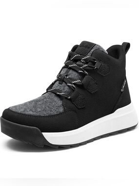 New AIRHAS Black/White Faux Suede Water-Resistant Ankle Snow Boots-10
